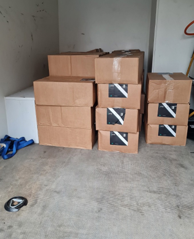 Boxes of cans loaded in the van