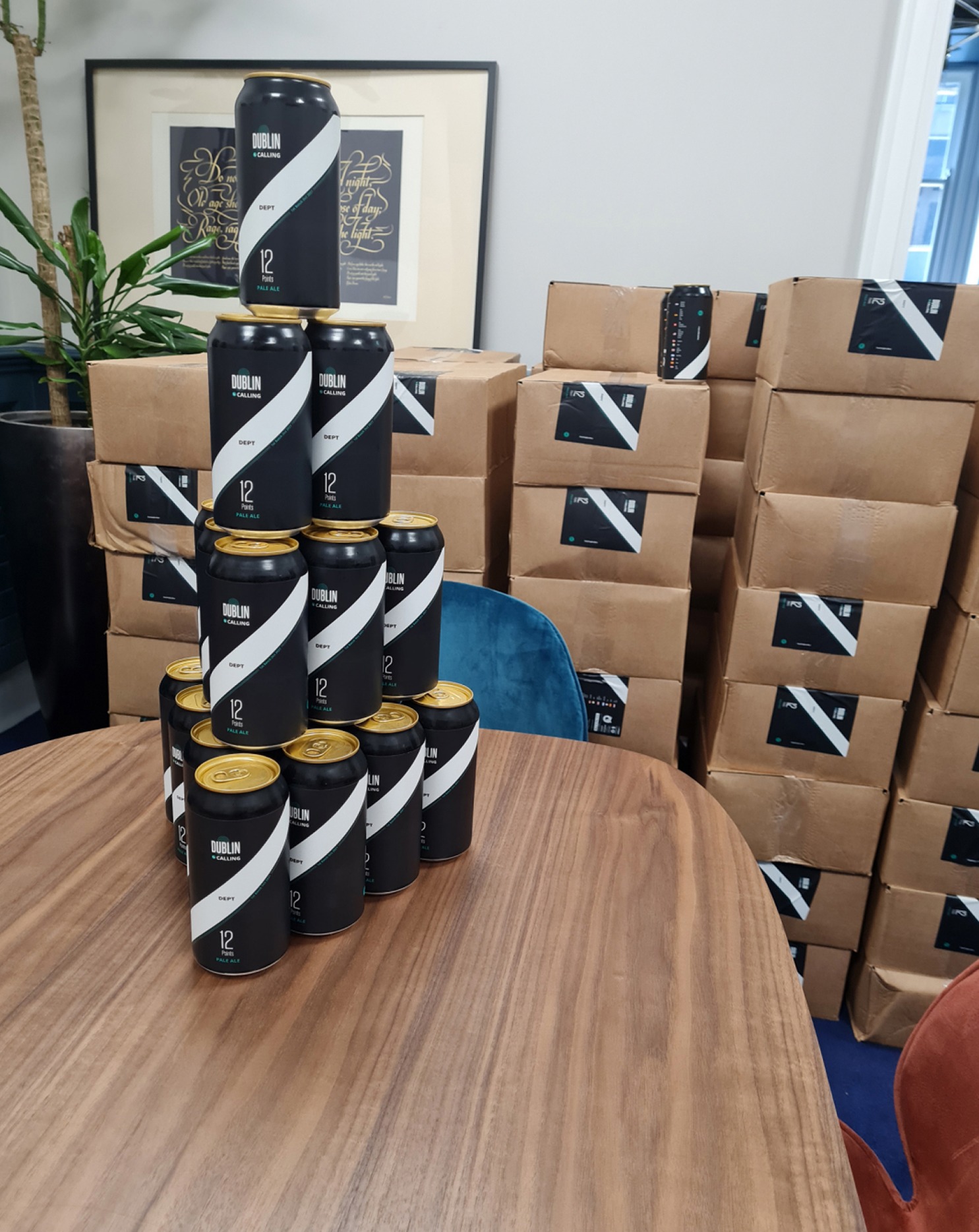 Stacked cans and boxes ready to ship