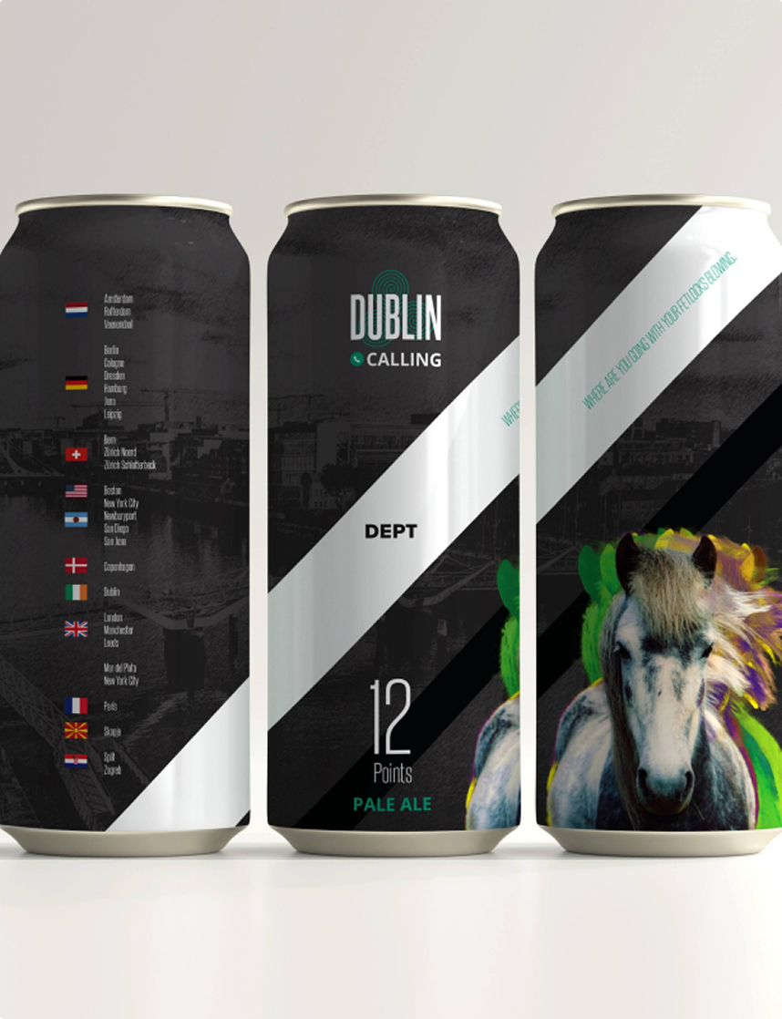 Three black cans with a white slash and the horse