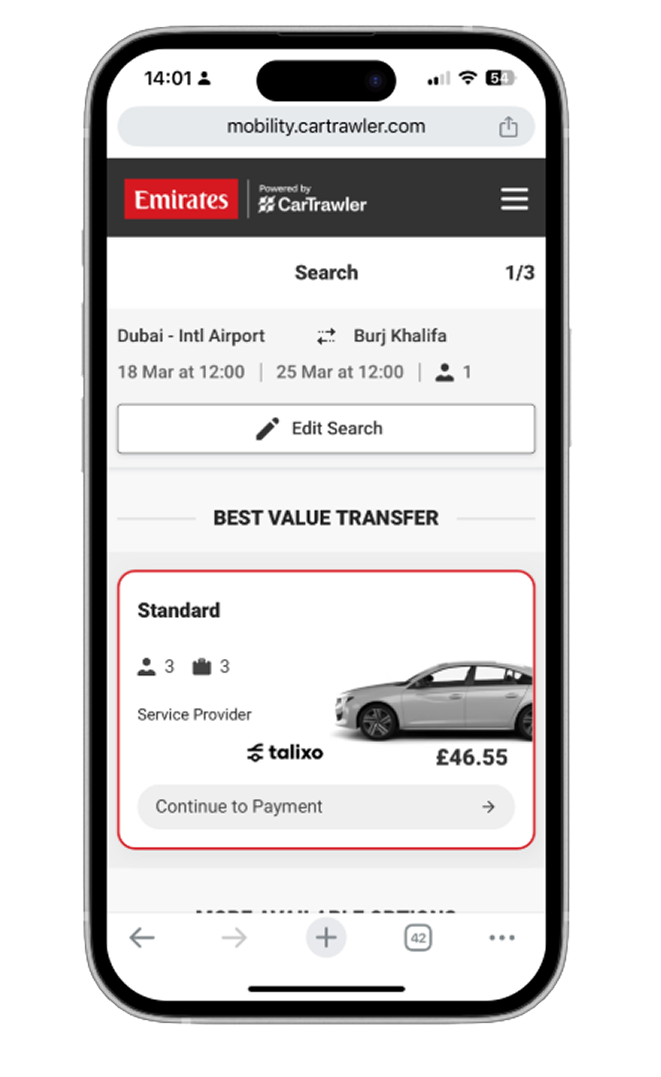 Emirates branded best value transfer on mobile