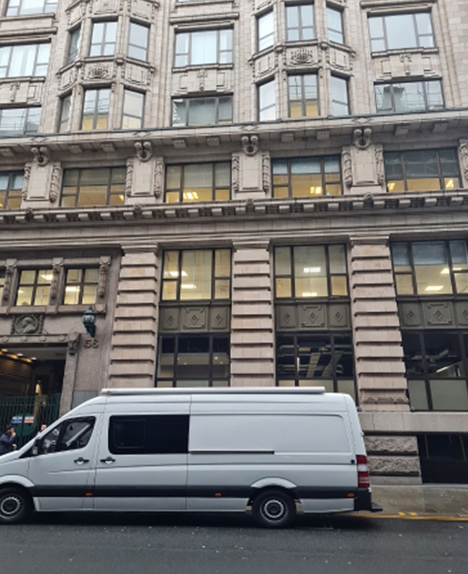 The van parked outside an office in Manchester