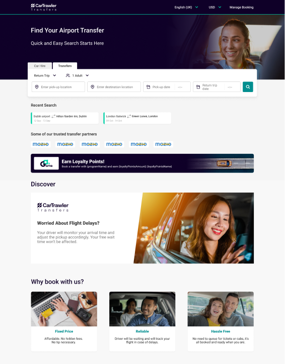 Landing search with trip details