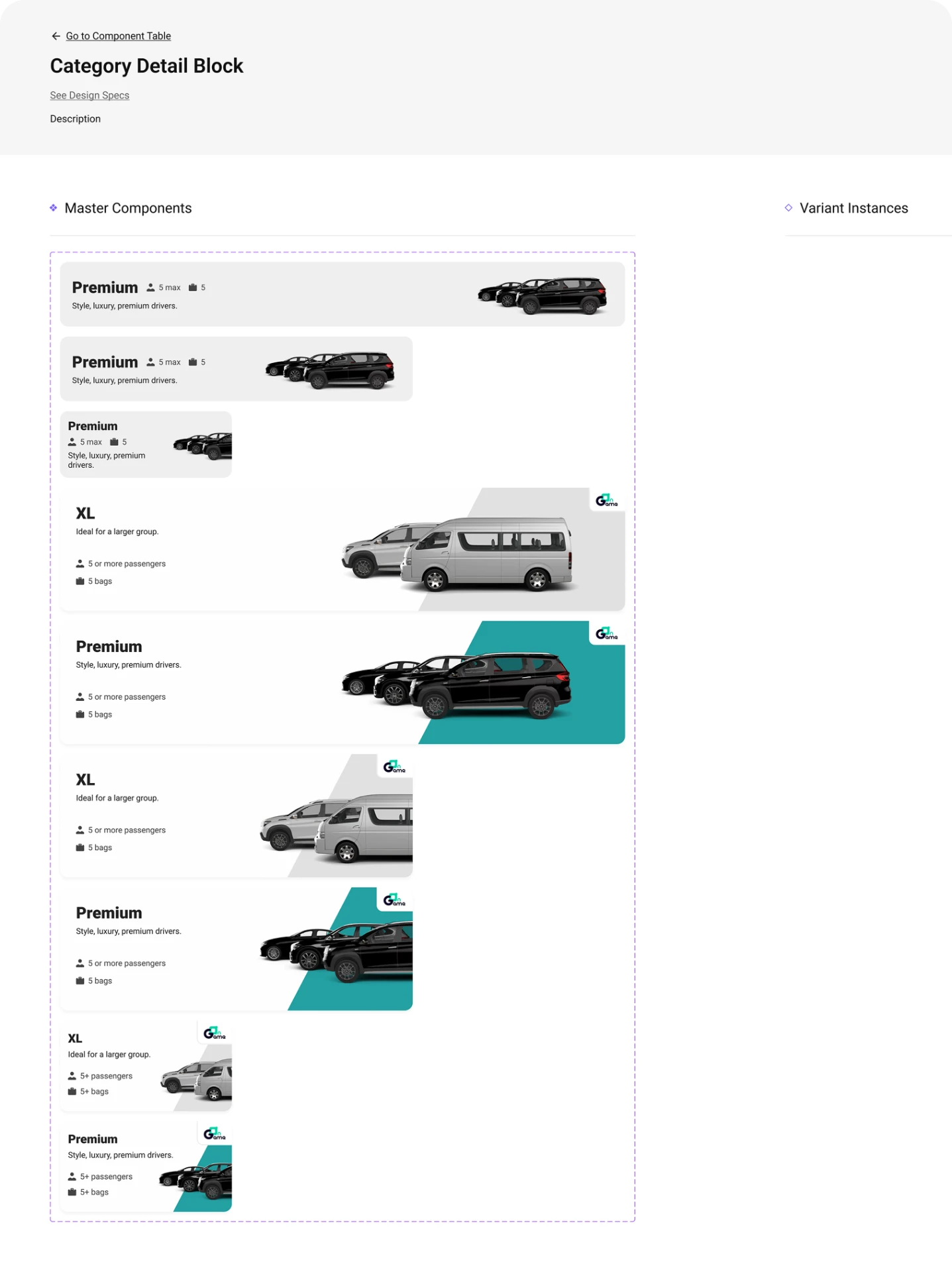 Category detail block component — responsive variants
