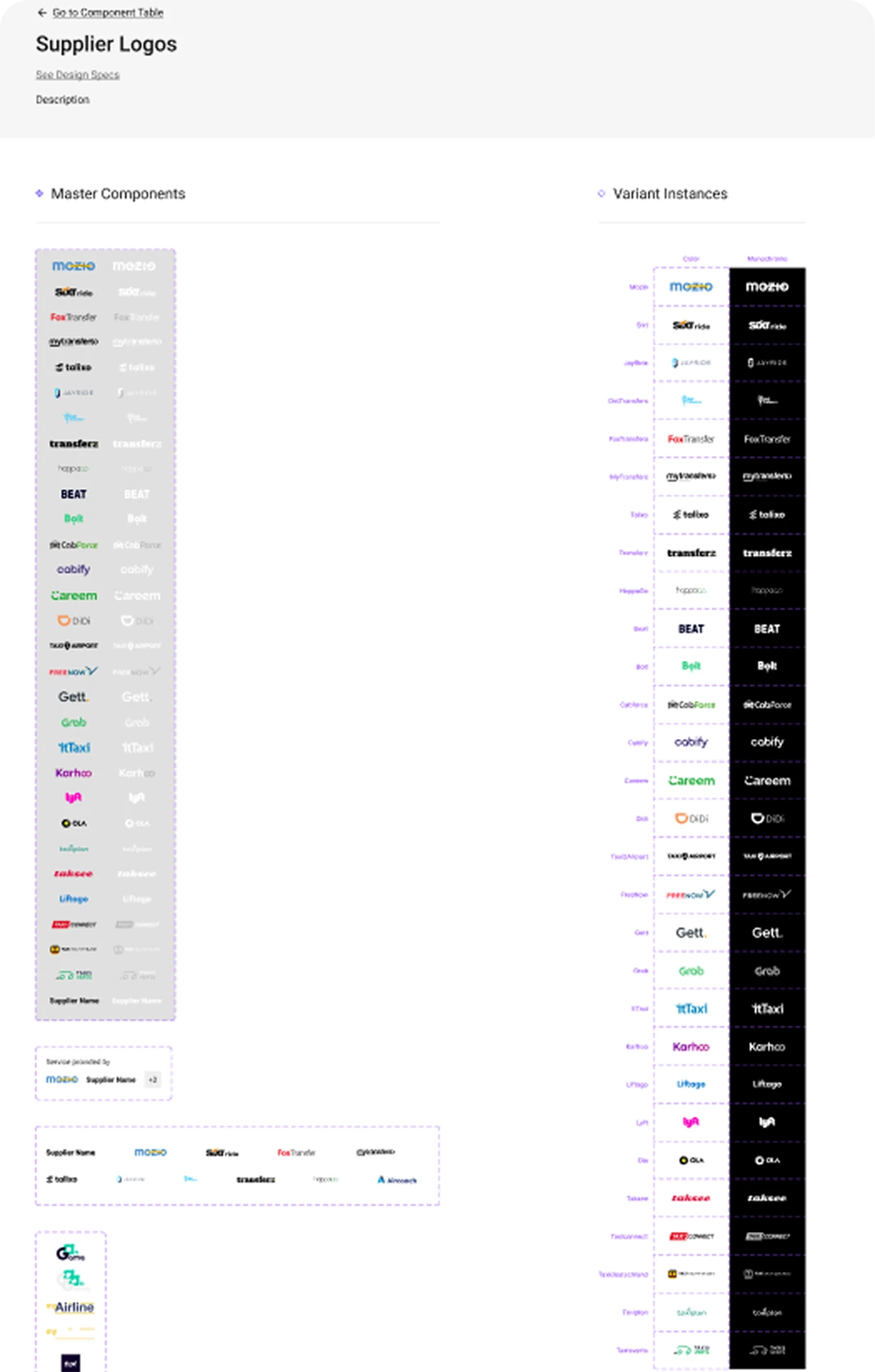 Supplier logos component — master components and variant instances