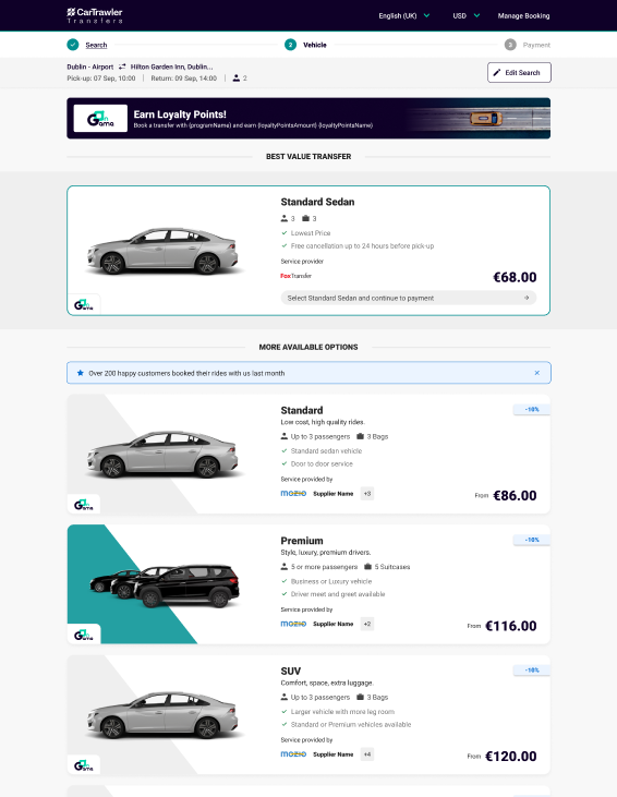 Vehicle type options with best value transfer